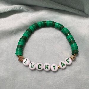 St. Patty’s Day Green Clay Bead Stretch Bracelet  Lucky AF